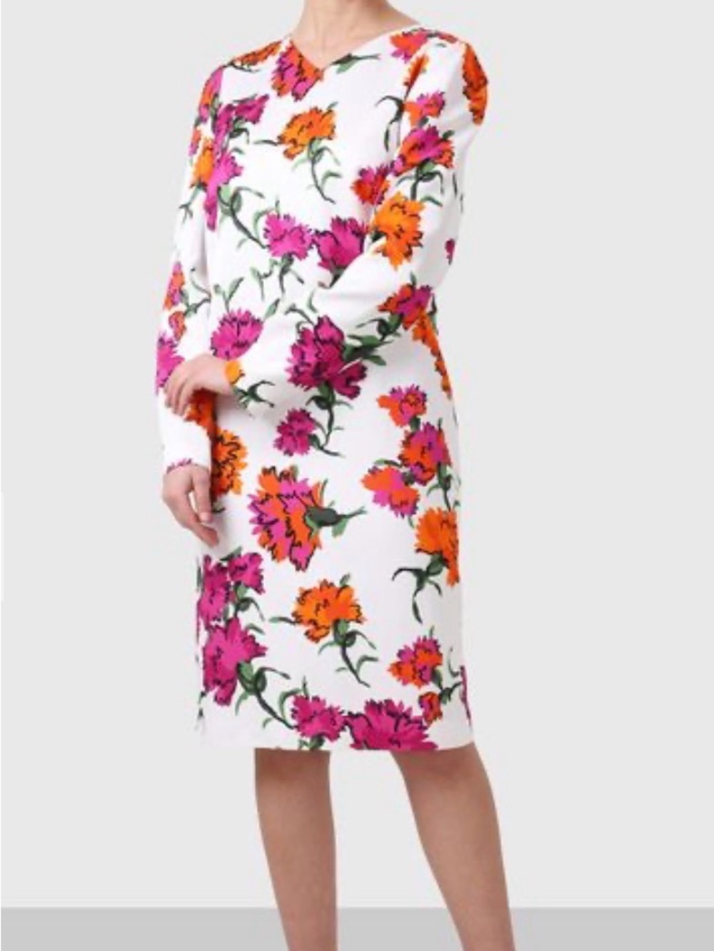 NEW! Escada Dleah Fantasy Midi Longsleeve lined dress white floral print size 38
